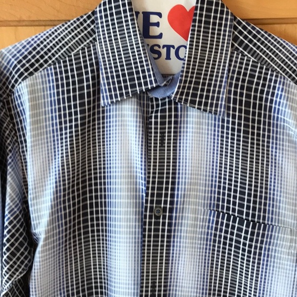 Preowned mens Bugatchi UOMO long sleeve plaid shirt - M - black, blue & white - Picture 2 of 6